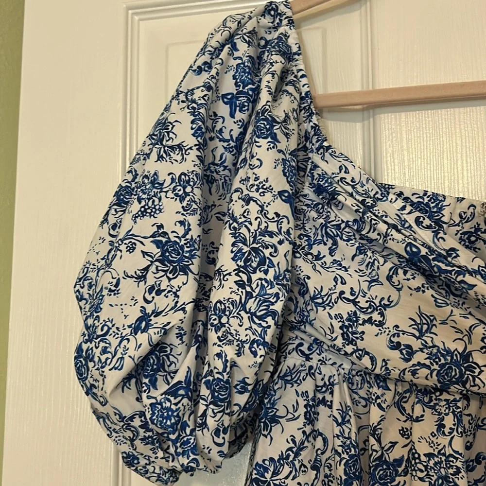 Caroline Constas Brie Top in Blue Toile